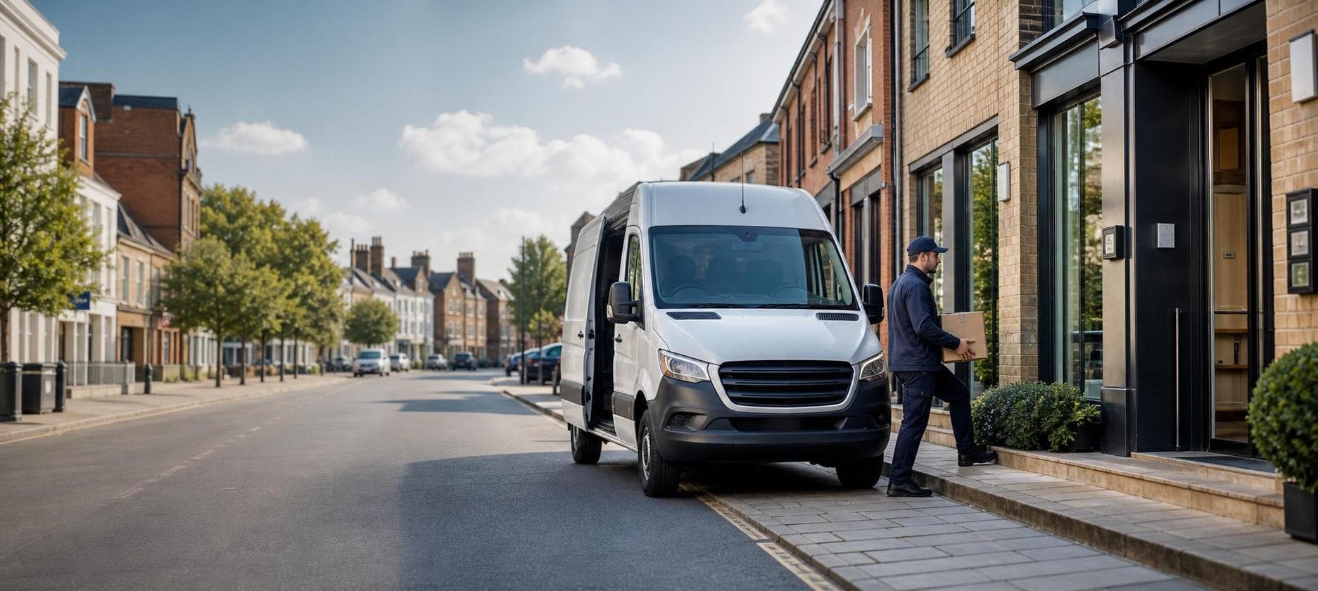Unbranded courier vehicle ready to leave Elm Park with school materials, pharmacy parcels and business documents secured for direct transport