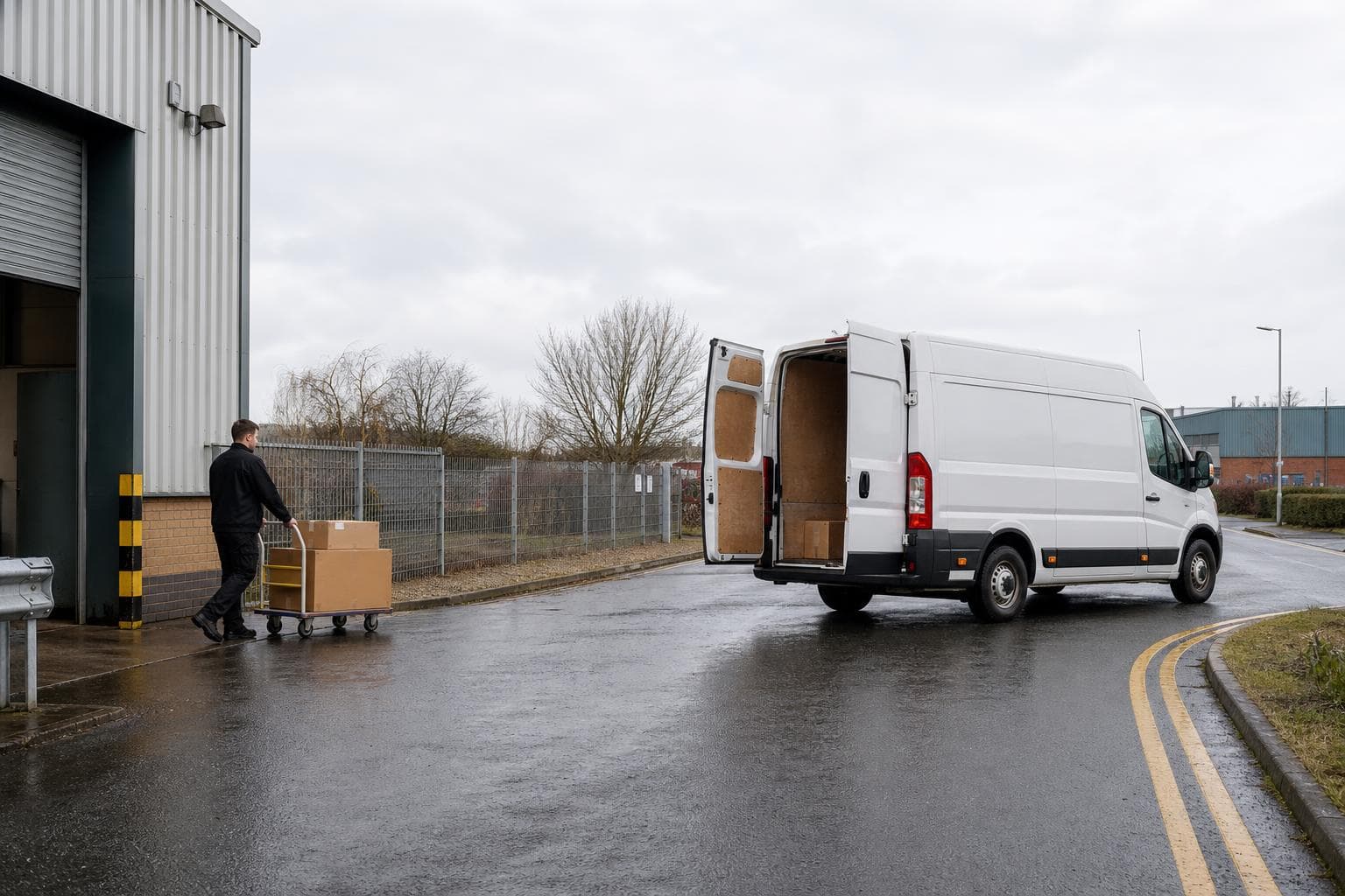 Unbranded courier vehicle ready to leave Wennington with agricultural components, trade orders and paperwork secured for direct transport